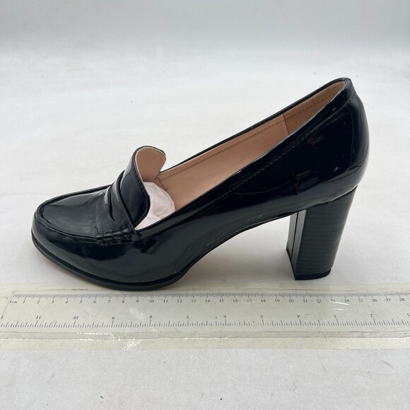 FSJ Black Block Heel Pumps Closed Toe Slip On Loafers Shoes Formal Business Shoe - Picture 1 of 7